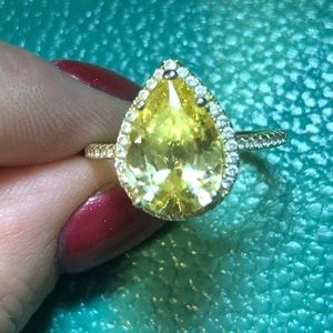 Yellow Teardrop Pear Cocktail Ring
